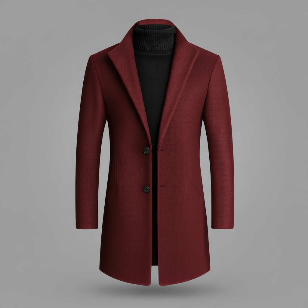 Men's Long Overcoat | Stylish Notched Lapel Coat