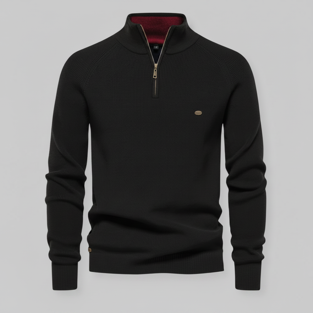 Men's Black Half-Zip Jumper | Slim Fit Knitwear