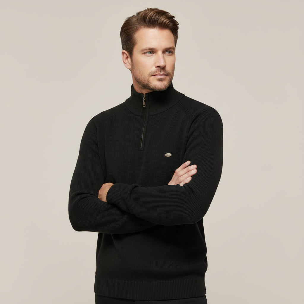 Men's Black Half-Zip Jumper | Slim Fit Knitwear