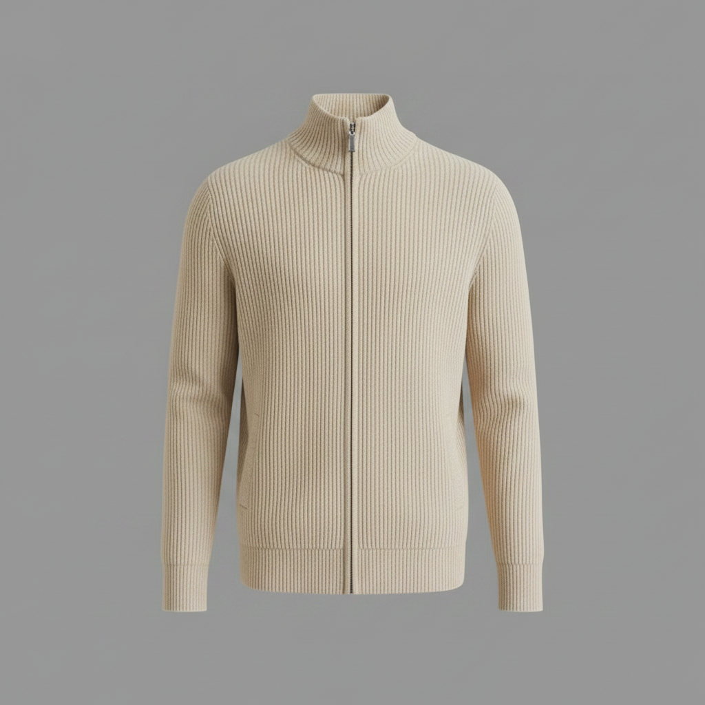 Men's Black Zip Up Cardigan | Slim Fit Ribbed Knit Sweater