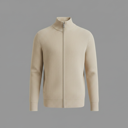 Men's Black Zip Up Cardigan | Slim Fit Ribbed Knit Sweater