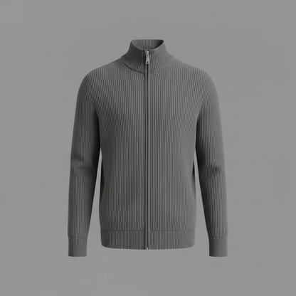 Men's Black Zip Up Cardigan | Slim Fit Ribbed Knit Sweater
