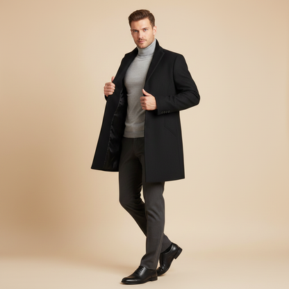 Men's Long Overcoat | Stylish Notched Lapel Coat