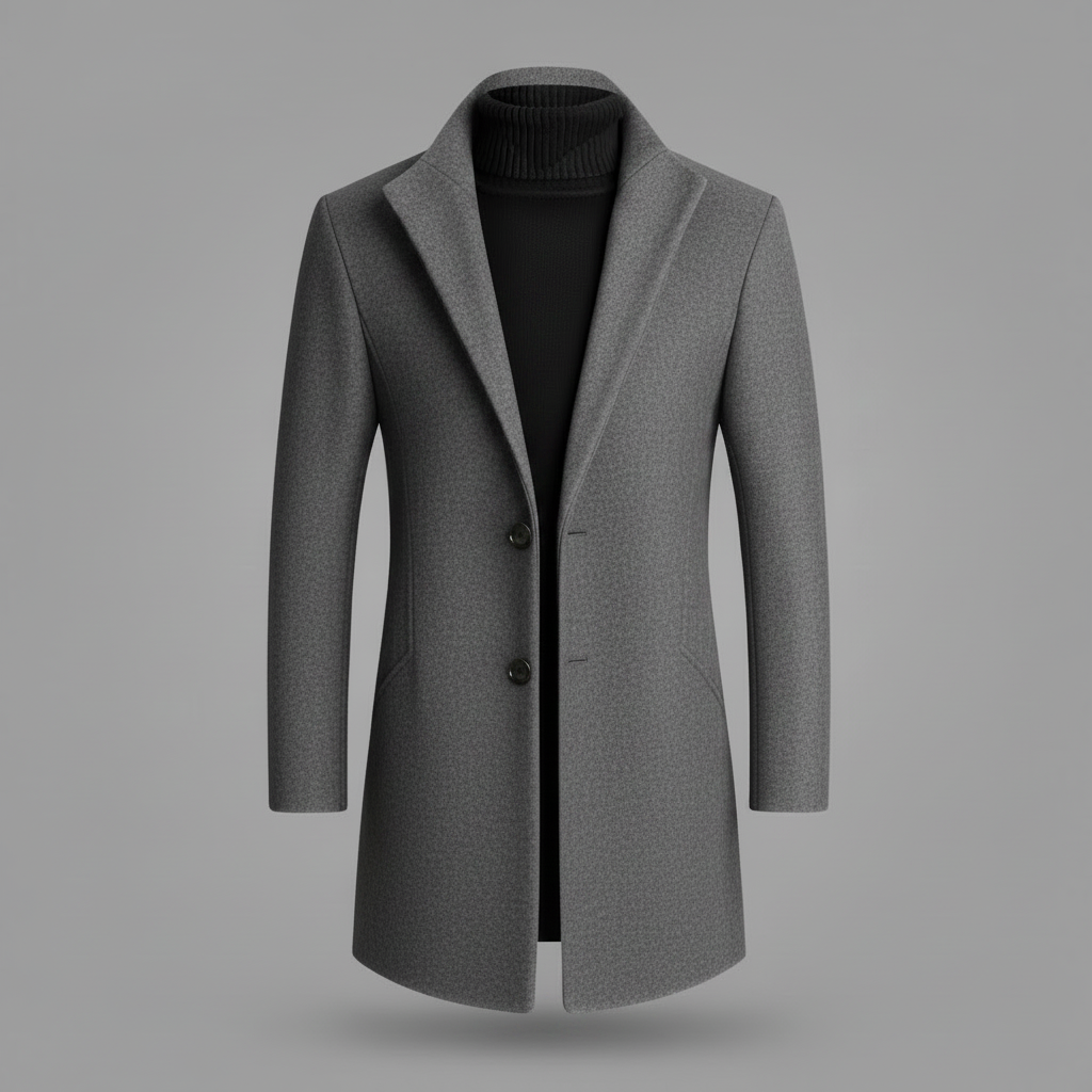 Men's Long Overcoat | Stylish Notched Lapel Coat