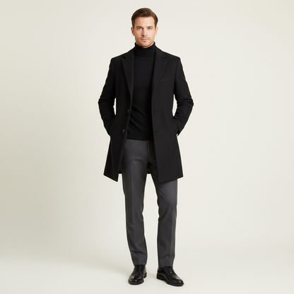Men's Long Overcoat | Stylish Notched Lapel Coat