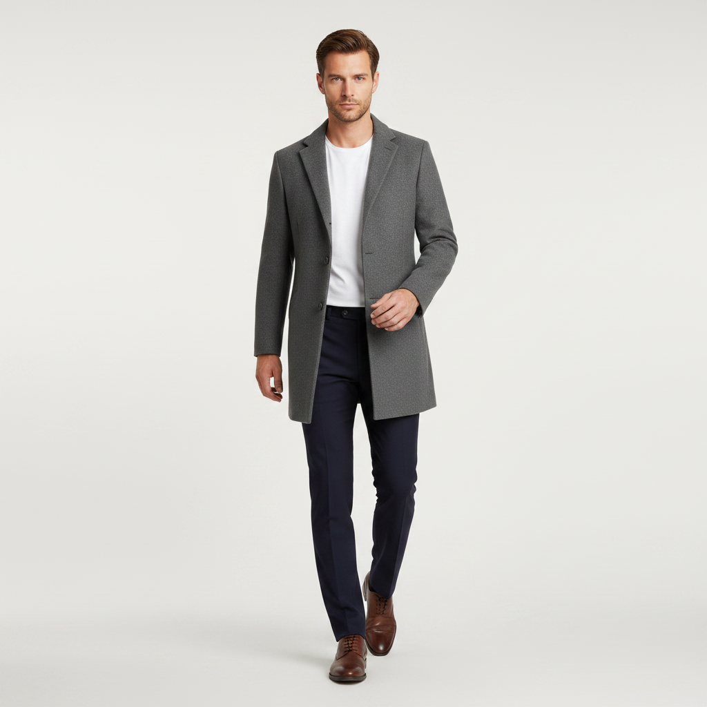 Men's Long Overcoat | Stylish Notched Lapel Coat