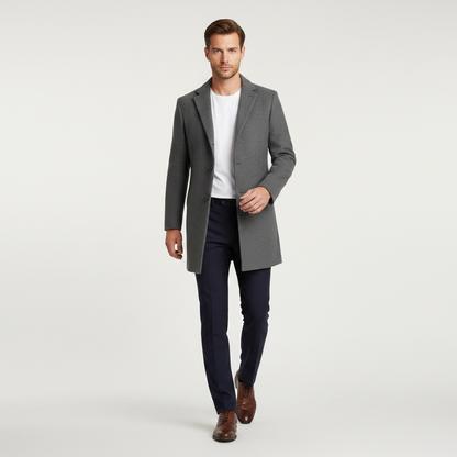 Men's Long Overcoat | Stylish Notched Lapel Coat