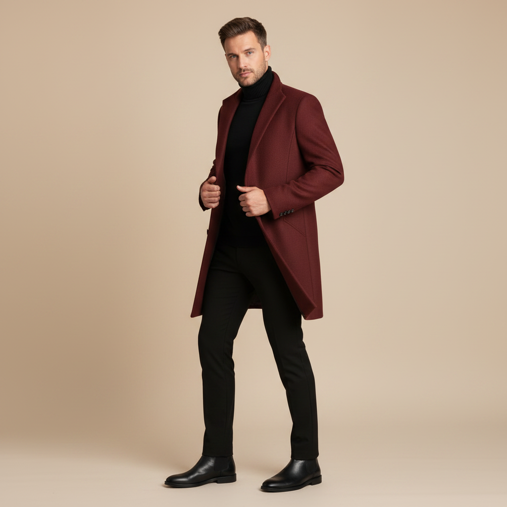 Men's Long Overcoat | Stylish Notched Lapel Coat