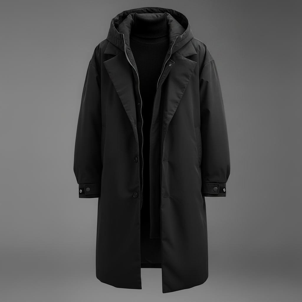 Men's Waterproof Puffer Trench Coat | Long Hooded Jacket