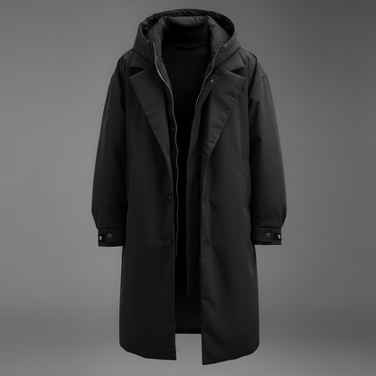 Men's Waterproof Puffer Trench Coat | Long Hooded Jacket