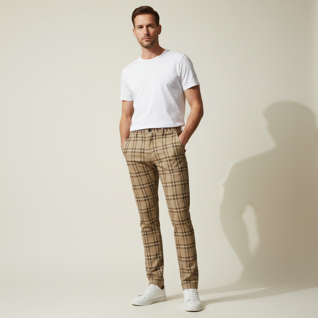Sasha Checked Chinos | Men's Trousers for Casual Wear