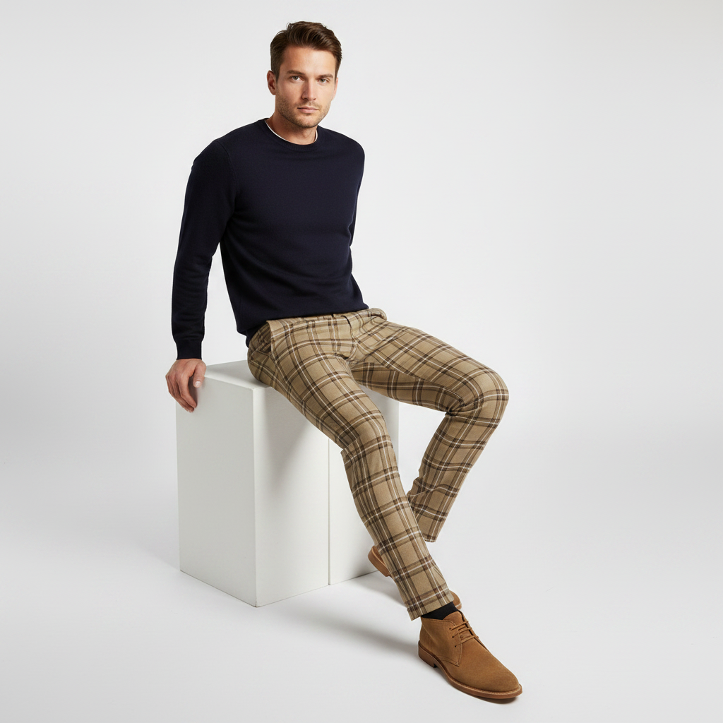 Sasha Checked Chinos | Men's Trousers for Casual Wear